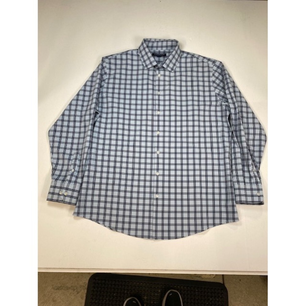 Mizzen + Main Leeward Classic Fit Performance Plaid Dress Shirt Blue Mens XL